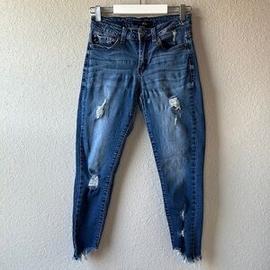 KanCan Angled Raw Hem Destructed Ankle Jeans Size 25